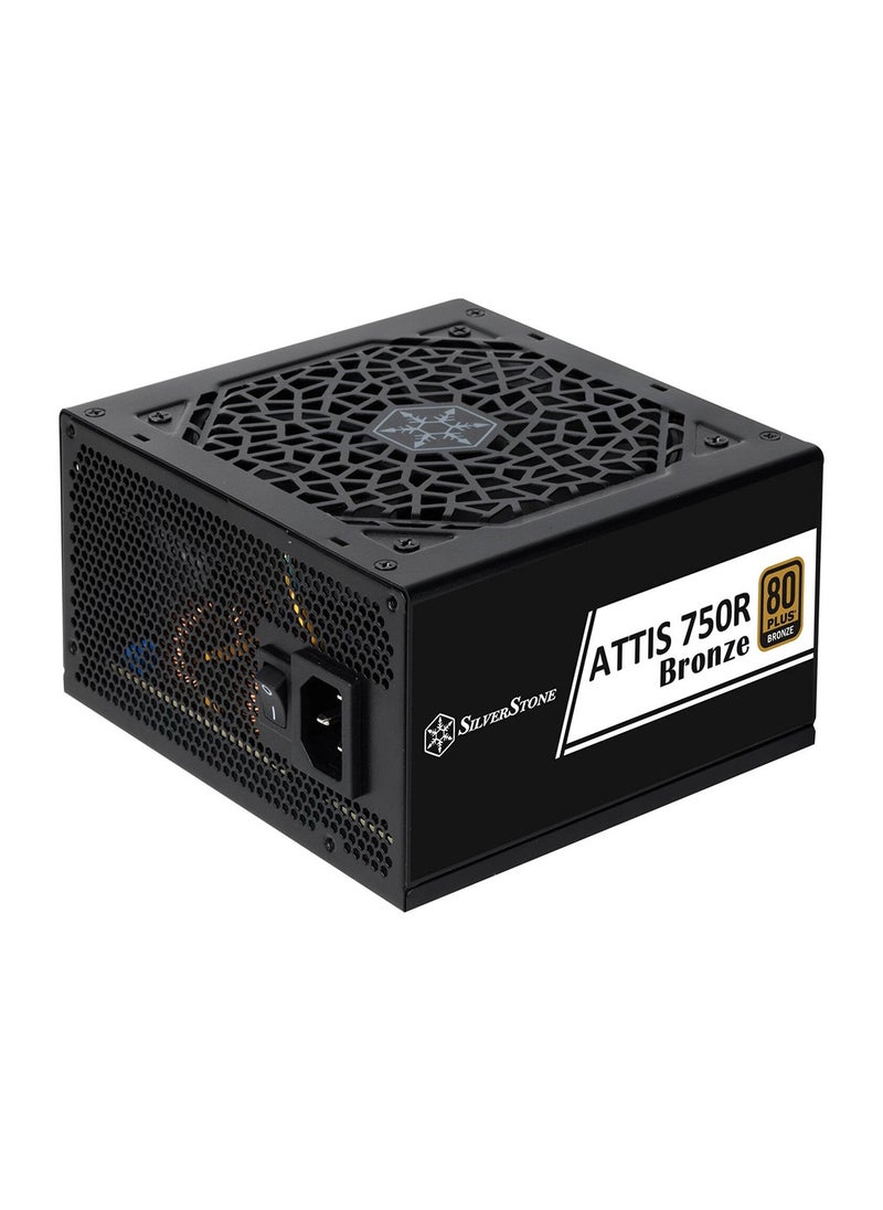 SilverStone - ATTIS 750R Non-Modular Power Supply, 750W Power, 80 Plus Bronze, Silent 120mm Fan, Active PFC, Multi-Protection, ATX Form Factor, Japanese Primary Capacitor, Black | SST-AT750R-BF - Image 1