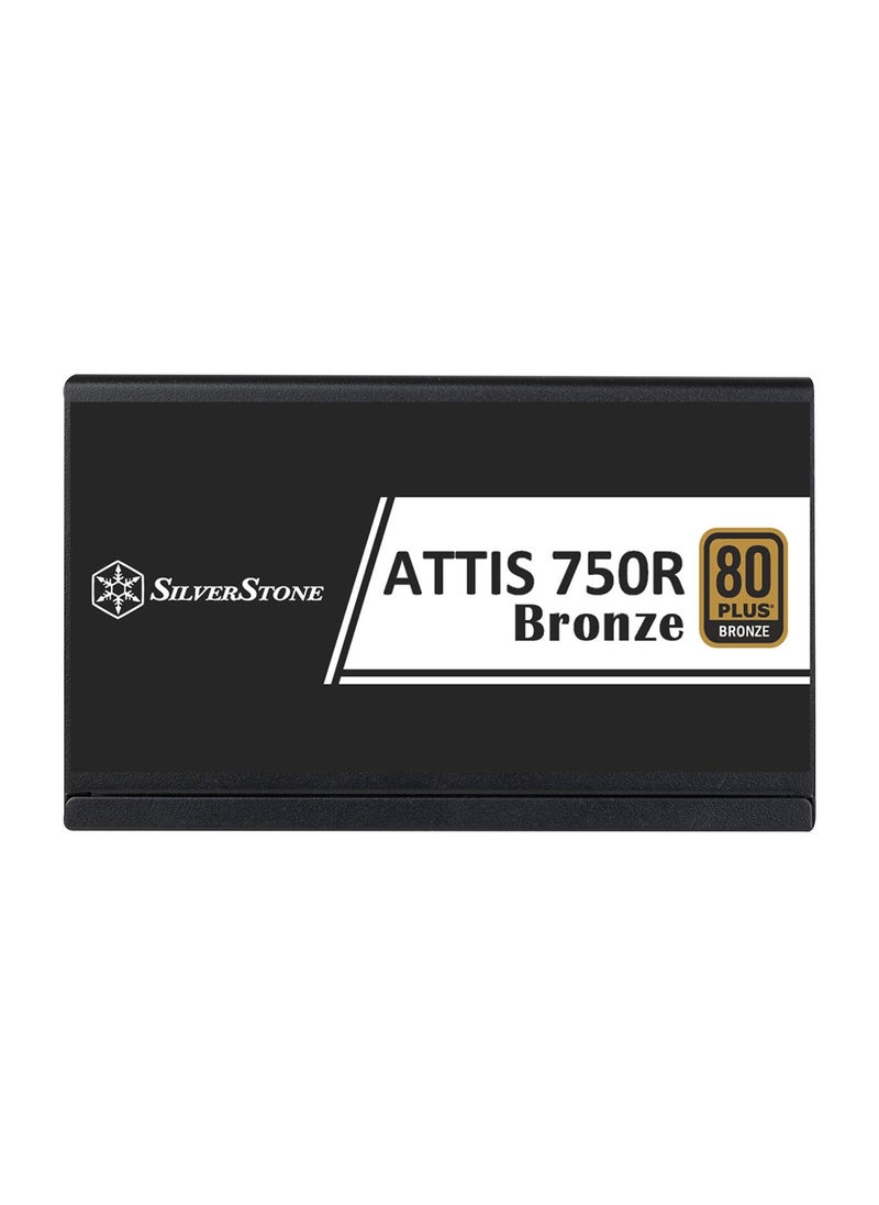 SilverStone - ATTIS 750R Non-Modular Power Supply, 750W Power, 80 Plus Bronze, Silent 120mm Fan, Active PFC, Multi-Protection, ATX Form Factor, Japanese Primary Capacitor, Black | SST-AT750R-BF - Image 1