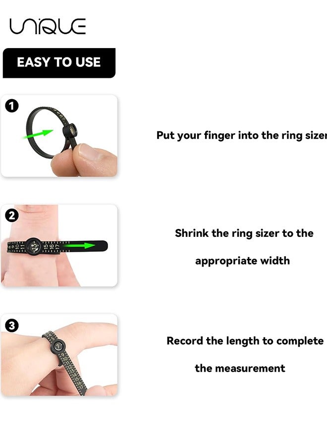 Unique 2Pcs Ring Sizer Measuring Tool，Ring Sizer Measuring Tool with Magnifying Glass,Reusable Finger Size Tape with Magnified Glass, Clear and Accurate Jewelry Sizing Tool 1-17 USA Rings(Black/White) - Image 5