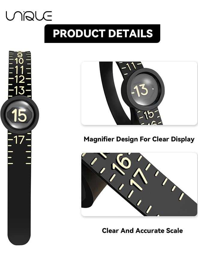 Unique 2Pcs Ring Sizer Measuring Tool，Ring Sizer Measuring Tool with Magnifying Glass,Reusable Finger Size Tape with Magnified Glass, Clear and Accurate Jewelry Sizing Tool 1-17 USA Rings(Black/White) - Image 3
