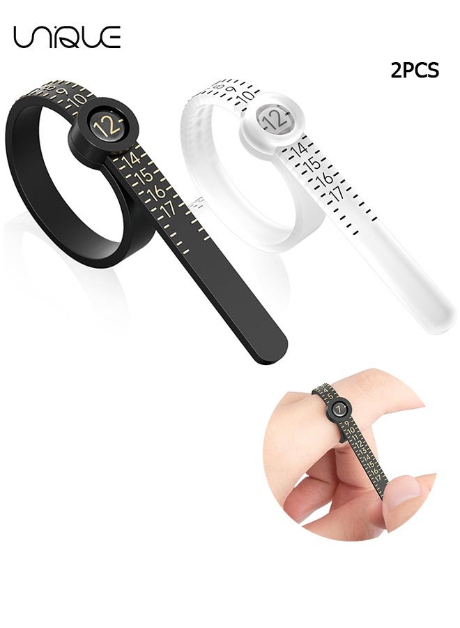 Unique 2Pcs Ring Sizer Measuring Tool，Ring Sizer Measuring Tool with Magnifying Glass,Reusable Finger Size Tape with Magnified Glass, Clear and Accurate Jewelry Sizing Tool 1-17 USA Rings(Black/White) - Image 1