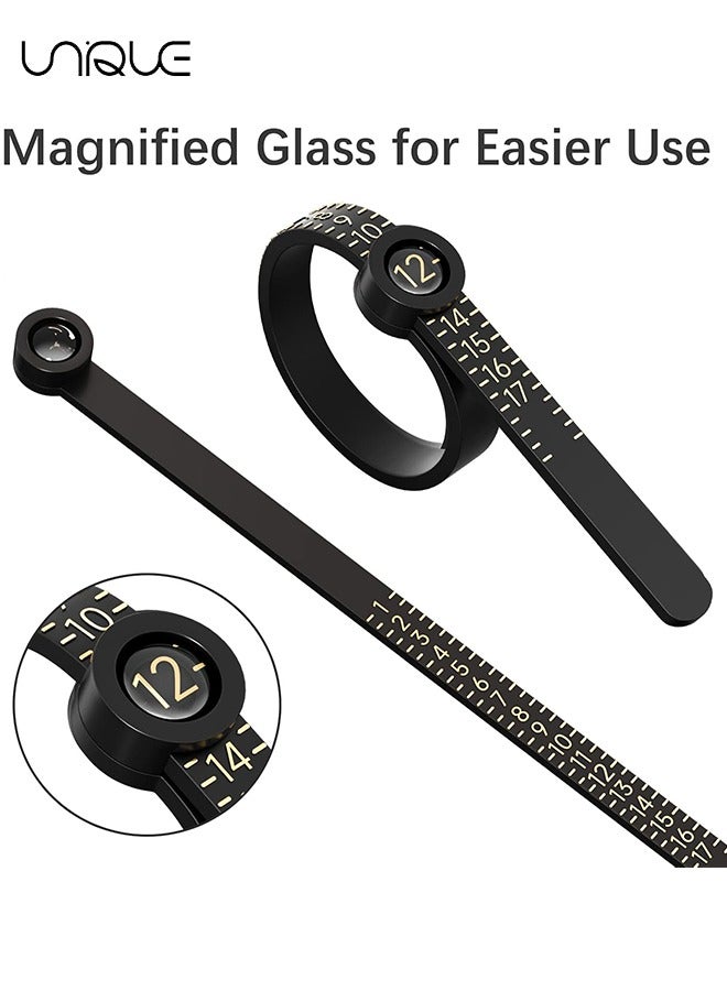 Unique 2Pcs Ring Sizer Measuring Tool，Ring Sizer Measuring Tool with Magnifying Glass,Reusable Finger Size Tape with Magnified Glass, Clear and Accurate Jewelry Sizing Tool 1-17 USA Rings(Black/White) - Image 4