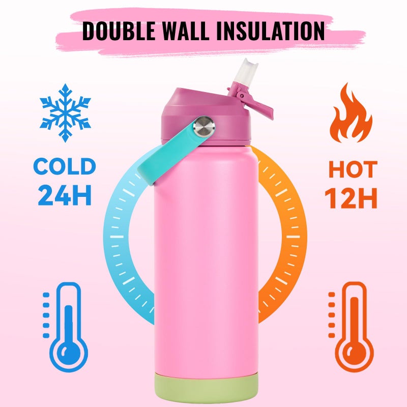 Fijinhom 24oz Insulated Stainless Steel Water Bottle, Wide Mouth Double Wall Vacuum, Silicone Straw, Sweat & Leak Proof, BPA Free Insulated Water Flask for Travel, Keep Cold 24h Hot 12h, Berries - Image 4
