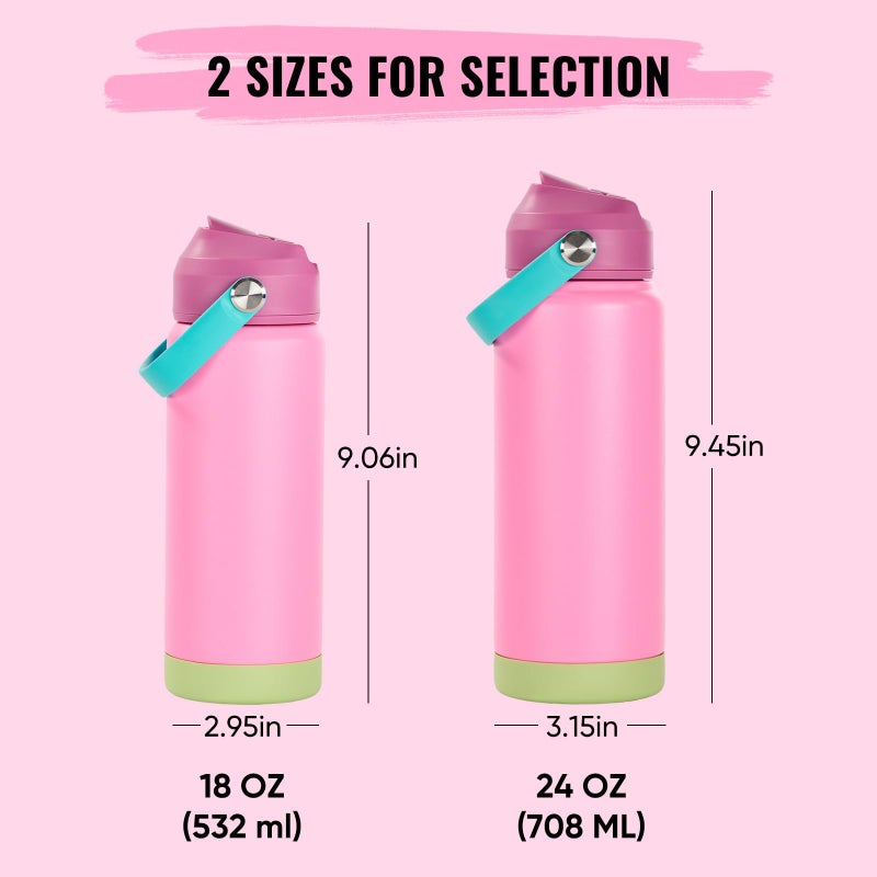 Fijinhom 24oz Insulated Stainless Steel Water Bottle, Wide Mouth Double Wall Vacuum, Silicone Straw, Sweat & Leak Proof, BPA Free Insulated Water Flask for Travel, Keep Cold 24h Hot 12h, Berries - Image 2