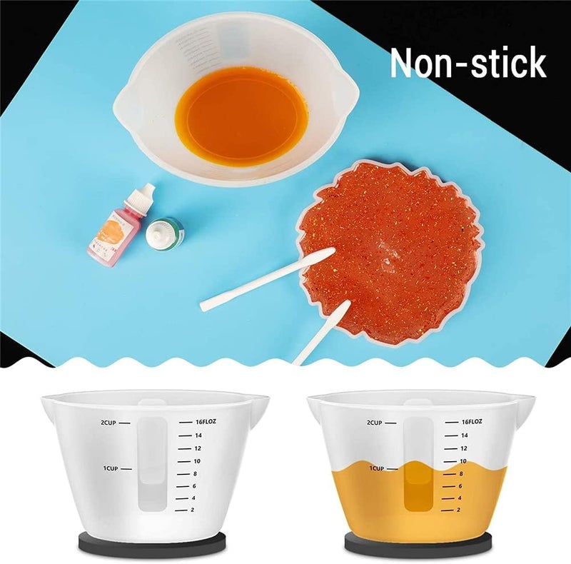 Silicone Measuring Cups, Resin Mixing Pouring Cups for Epoxy Set of 2, Resin Jewelry Making, Non Stick Reusable Craft Measuring Cups 16 OZ - Image 4