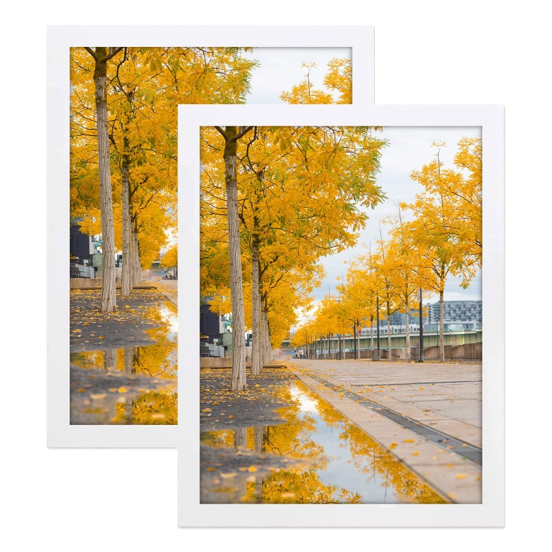 Golden State Art Golden State Art Solid Wood 16x20 Wooden Picture Frame  for 16x20 Photos 114Inch Wide with Real Glass  Horizontal and Vertical Wall Display Great for Engagement Wedding White 2 Pack 