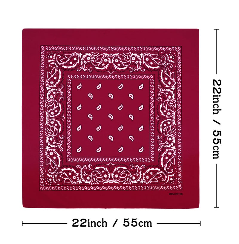 Bycc Bynn unisex 3 Pack 100% Cotton Paisley Pattern Bandanas Square Scarf Headwear (Black + Burgundy + White) - Image 2