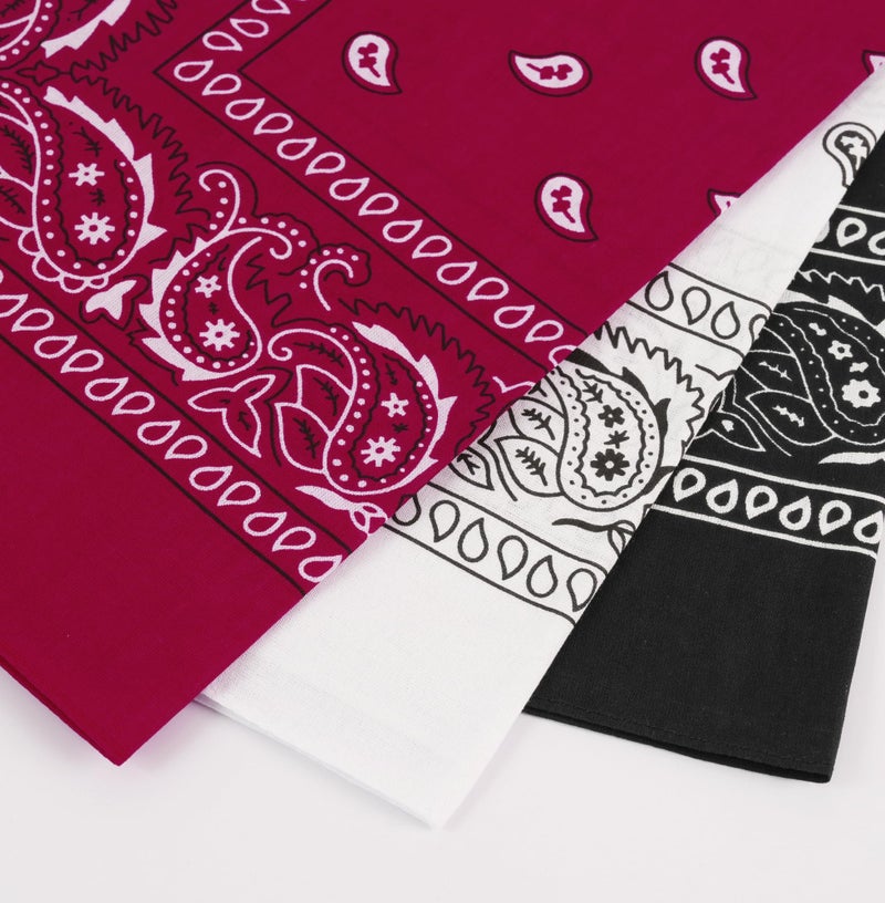 Bycc Bynn unisex 3 Pack 100% Cotton Paisley Pattern Bandanas Square Scarf Headwear (Black + Burgundy + White) - Image 4