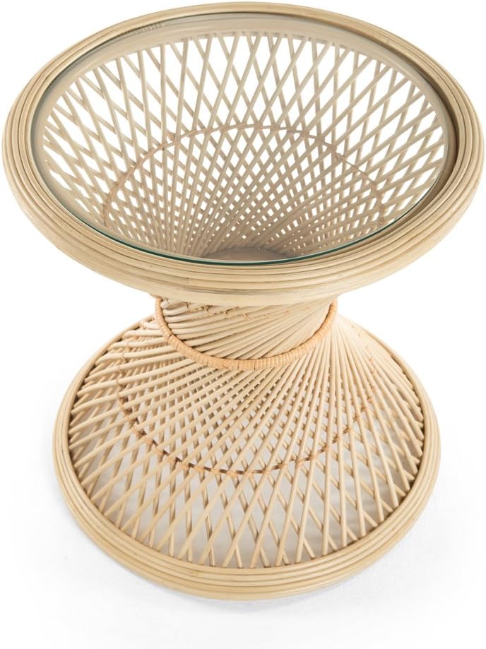 Kouboo KOUBOO Peacock Rattan Sidetable with Glass Top Natural  - Image 4