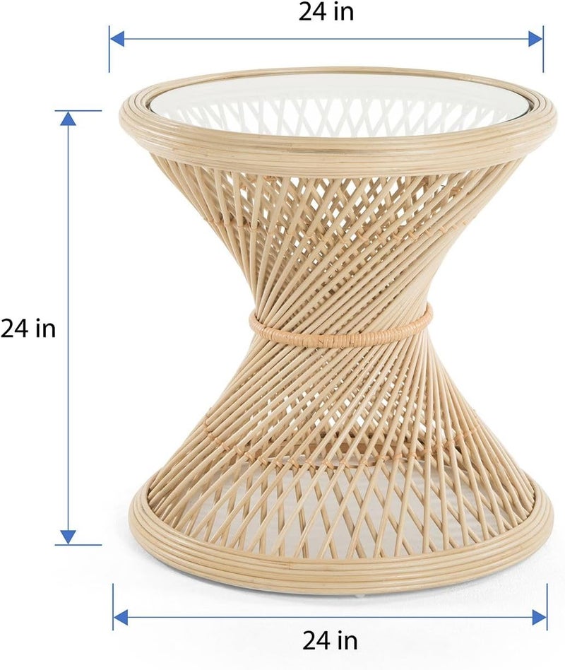 Kouboo KOUBOO Peacock Rattan Sidetable with Glass Top Natural  - Image 3
