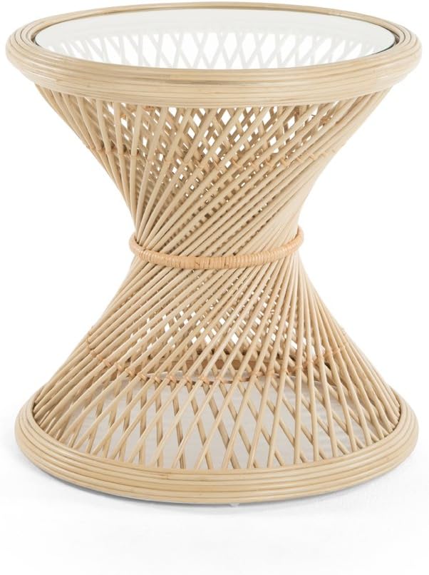 Kouboo KOUBOO Peacock Rattan Sidetable with Glass Top Natural  - Image 1
