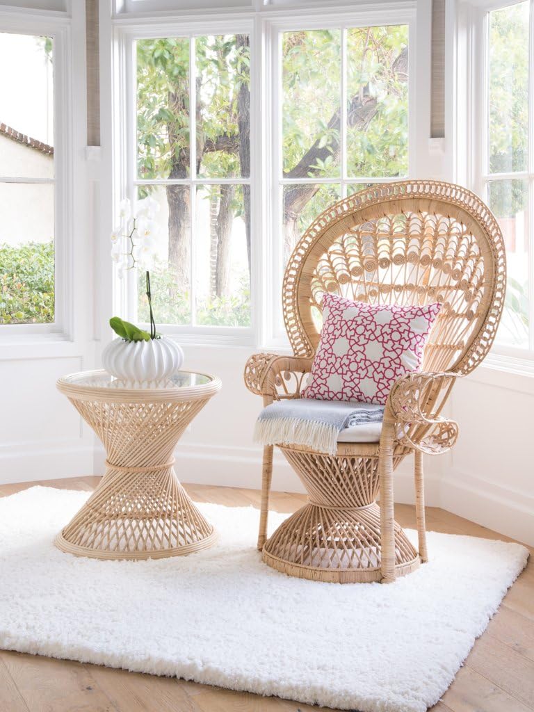 Kouboo KOUBOO Peacock Rattan Sidetable with Glass Top Natural  - Image 2