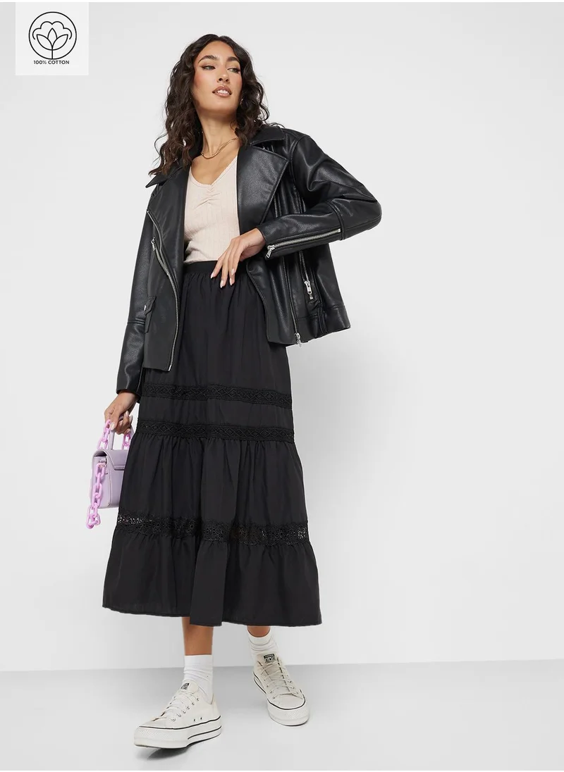 جينجر Cotton Tiered Maxi Skirt