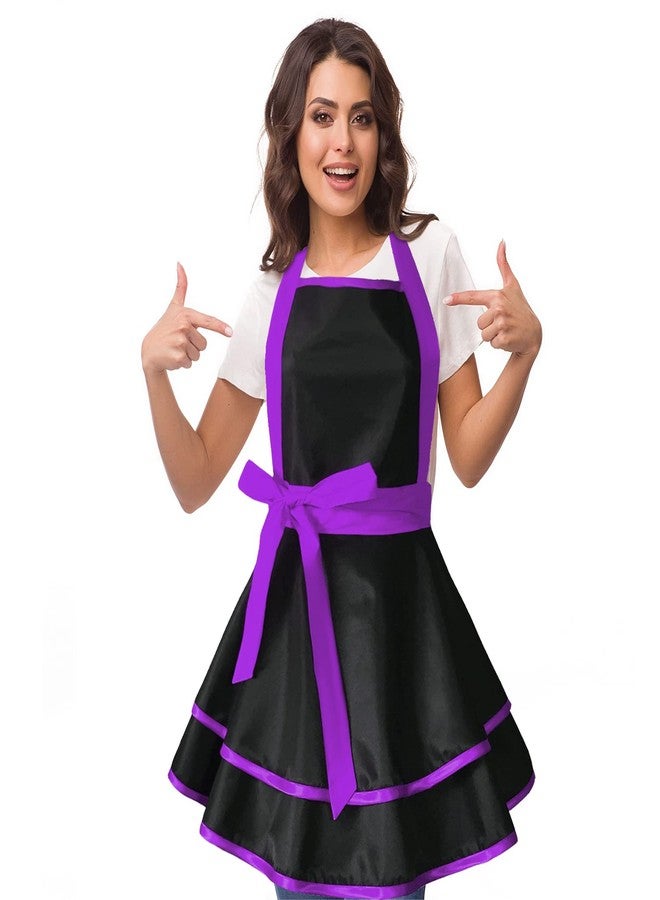 Violet Mist Cute Lovely Retro Aprons for Women Girls Lady Sexy Vintage Aprons Black Purple Vintage 50s Apron Halloween Christmas Apron Cooking Kitchen Ruffle Apron for Housewife Waitress Mother's Gift - Image 2
