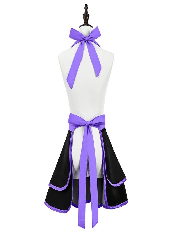 Violet Mist Cute Lovely Retro Aprons for Women Girls Lady Sexy Vintage Aprons Black Purple Vintage 50s Apron Halloween Christmas Apron Cooking Kitchen Ruffle Apron for Housewife Waitress Mother's Gift - Image 5
