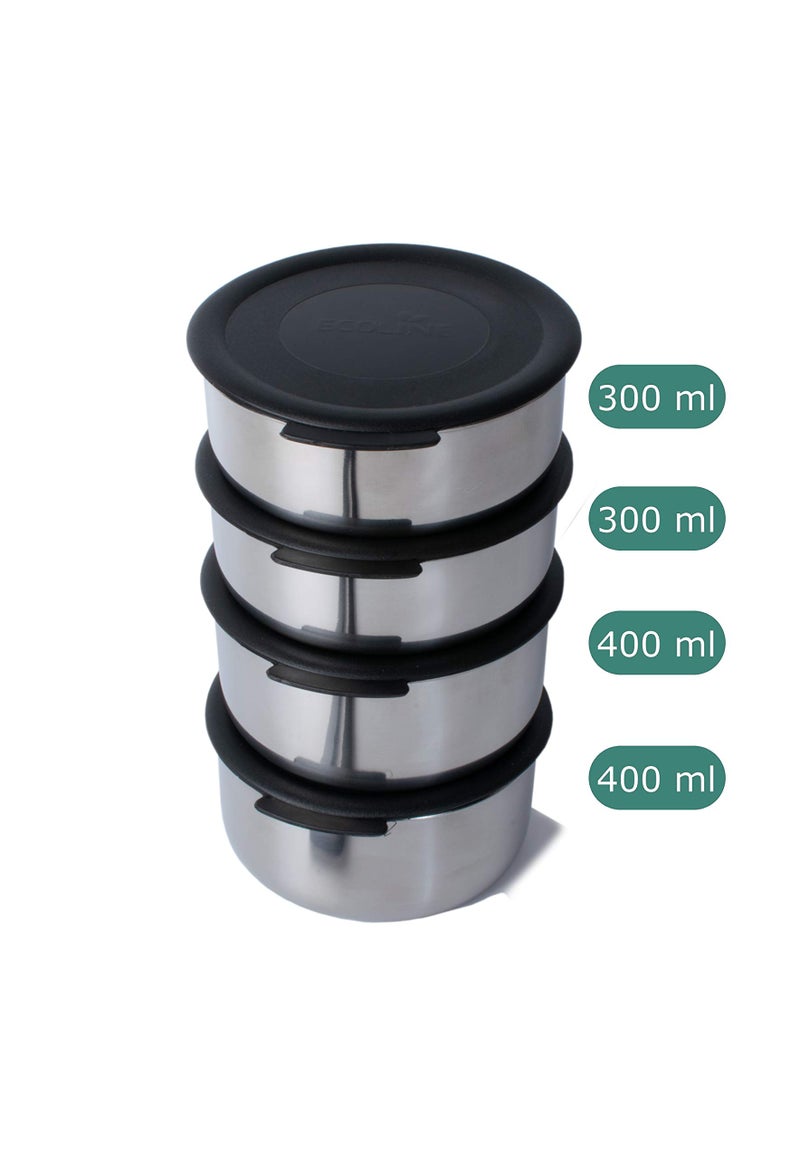 Ecoline V4 Lunch Box Stainless Steel,Capacity 1400ml(2 containers 400ml, 2 containers 300ml) Black - Image 3