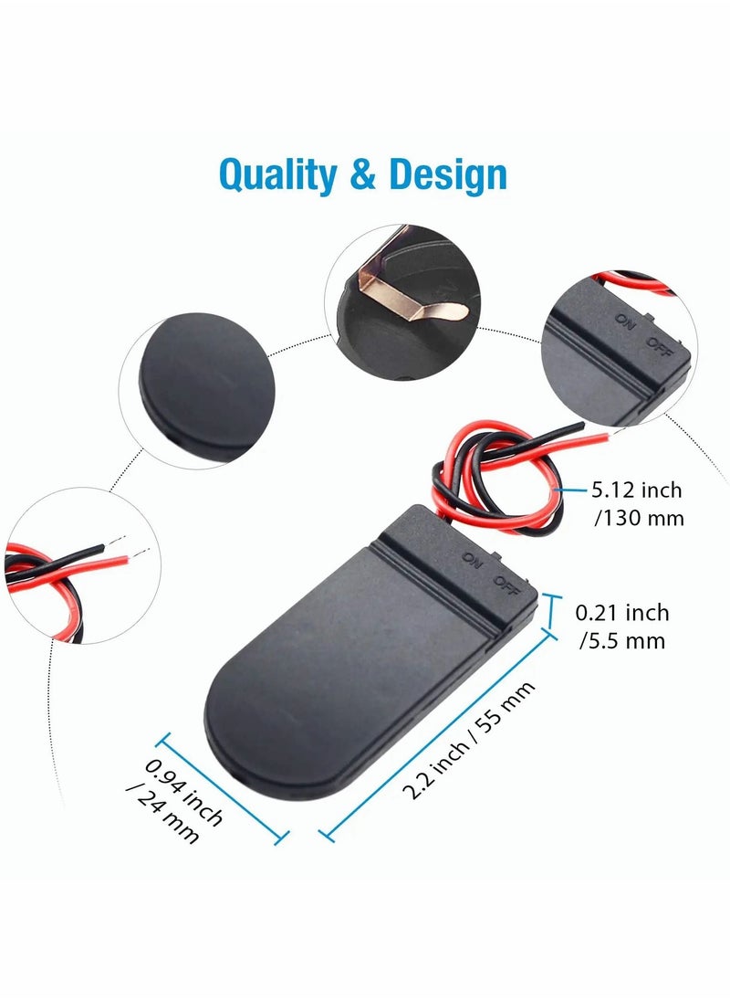 Excefore - 2 x 3V CR2032 Button Coin Cell Battery Holder with Leads On Off Switch 6 Pcs - Image 1