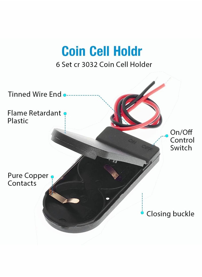 Excefore - 2 x 3V CR2032 Button Coin Cell Battery Holder with Leads On Off Switch 6 Pcs - Image 1