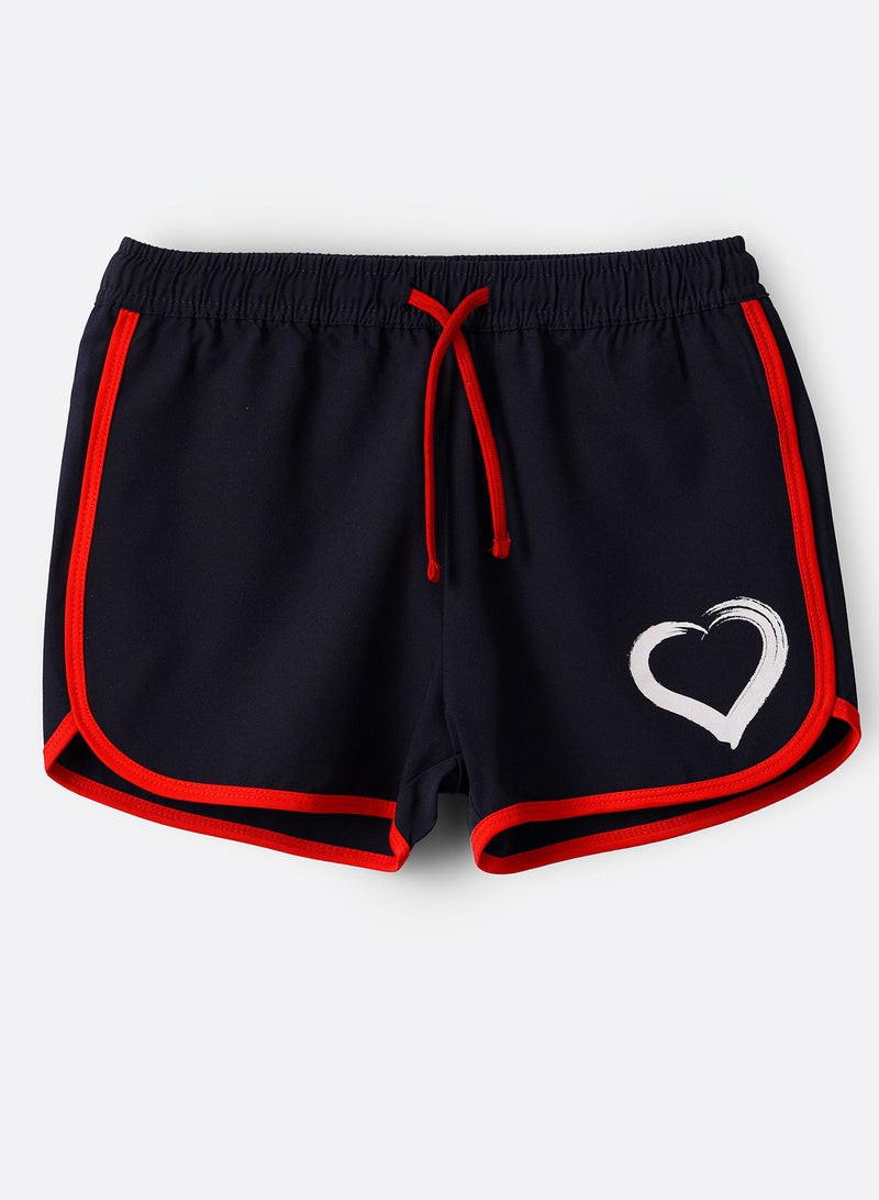 Jelliene Knit Shorts With Contrast Piping & Heart Print At Bottom - Image 1