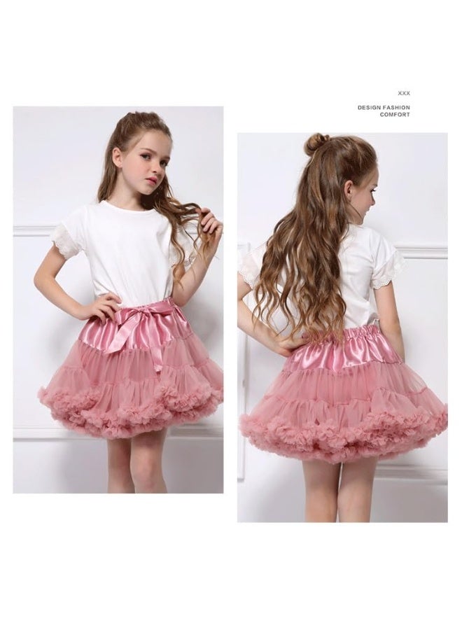 Girls Tulle Princess Tutu Skirt with Satin Bow, Multi-Layered Pettiskirt, Medium Pink, Size L (8-12 Years) - Image 5