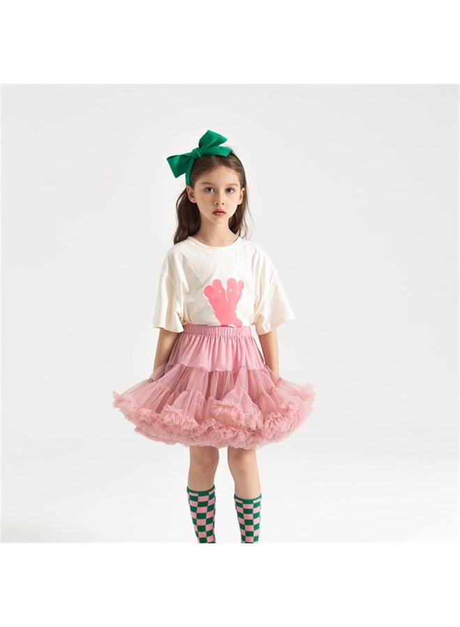 Girls Tulle Princess Tutu Skirt with Satin Bow, Multi-Layered Pettiskirt, Medium Pink, Size L (8-12 Years) - Image 4