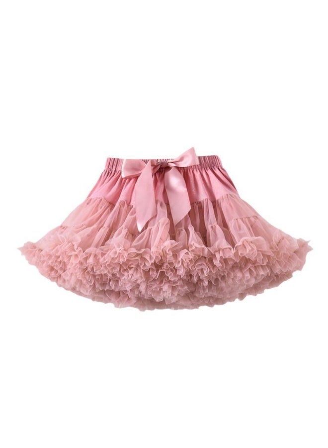 Girls Tulle Princess Tutu Skirt with Satin Bow, Multi-Layered Pettiskirt, Medium Pink, Size L (8-12 Years) - Image 1