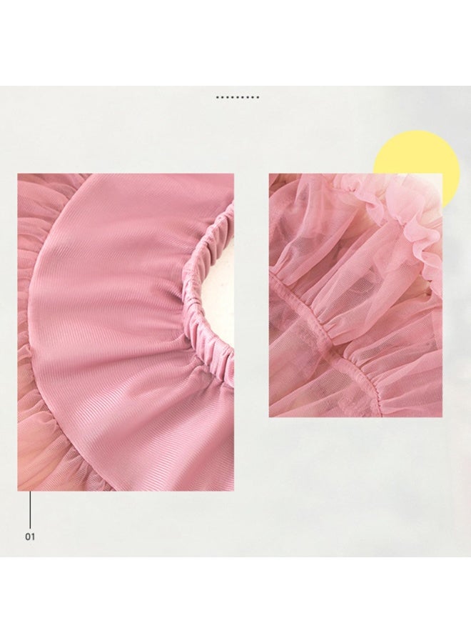 Girls Tulle Princess Tutu Skirt with Satin Bow, Multi-Layered Pettiskirt, Medium Pink, Size L (8-12 Years) - Image 3
