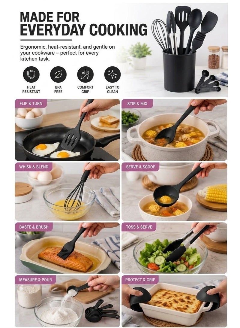 Zefzon 21-Piece Silicone Kitchen Utensils Set, Heat Resistant Cooking Tools for Non-Stick Cookware, Easy to Clean Kitchen Baking Kit - Image 4