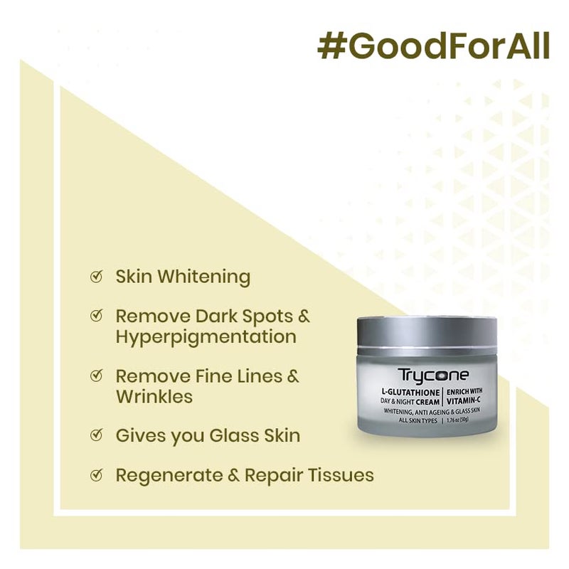 TRYCONE L Glutathione And Vitamin C Day  Night Moisturizer Cream For Face Anti Aging Dark Spots Removal Enrich With Kojic Acid And Natural Actives 50 Gm - Image 2