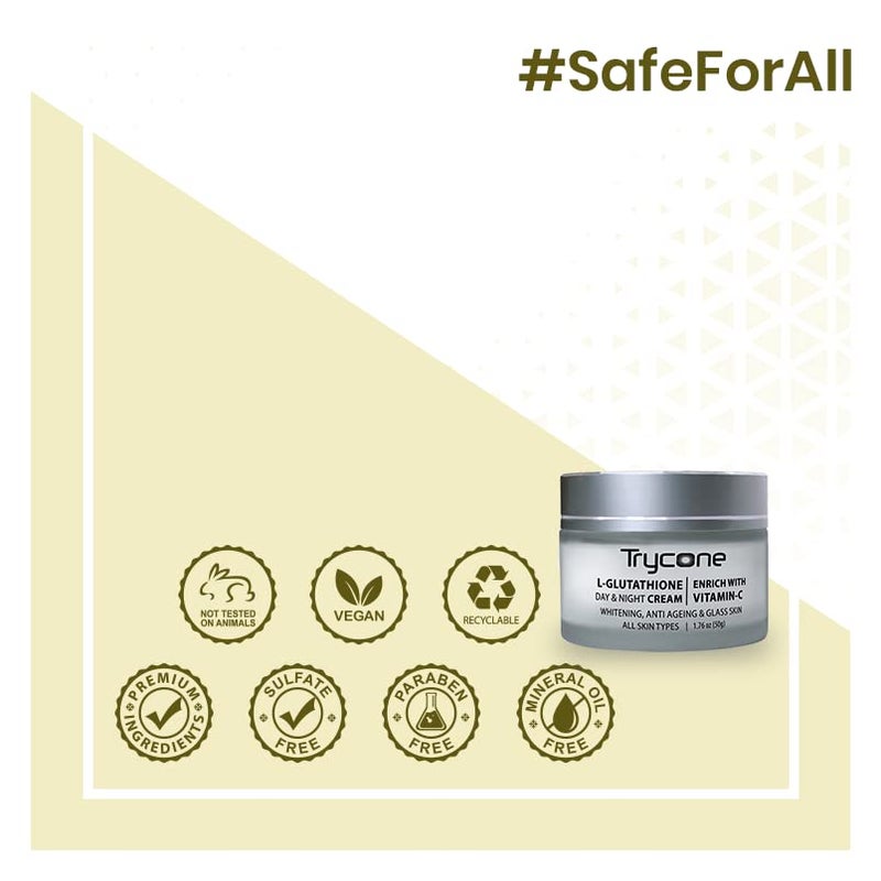 TRYCONE L Glutathione And Vitamin C Day  Night Moisturizer Cream For Face Anti Aging Dark Spots Removal Enrich With Kojic Acid And Natural Actives 50 Gm - Image 4