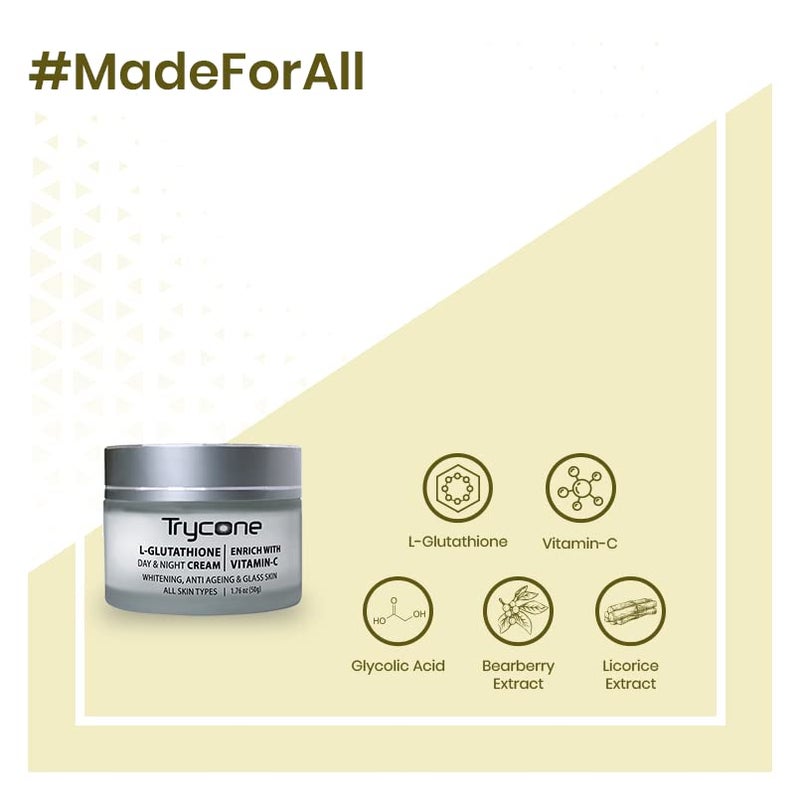 TRYCONE L Glutathione And Vitamin C Day  Night Moisturizer Cream For Face Anti Aging Dark Spots Removal Enrich With Kojic Acid And Natural Actives 50 Gm - Image 3