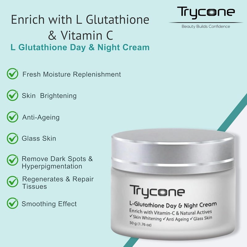 TRYCONE L Glutathione And Vitamin C Day  Night Moisturizer Cream For Face Anti Aging Dark Spots Removal Enrich With Kojic Acid And Natural Actives 50 Gm - Image 5