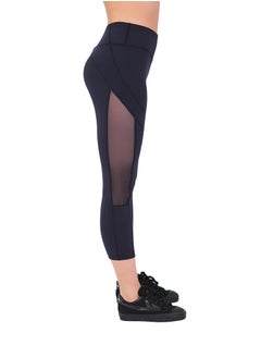 Sharpdo Women's Mid Waist Side Mesh Dry Fit Workout Capri Leggings with Inner Pocket  - Image 1