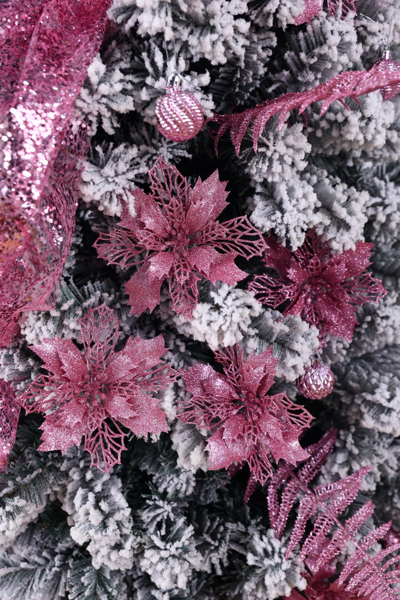Wironlst 16 Pcs Glitter Poinsettia Flowers Artificial - Christmas Gold Poinsettia Decorations Tree Flowers Ornaments for Xmas/Holiday/Seasonal/Wedding Decor (Pink) - Image 5