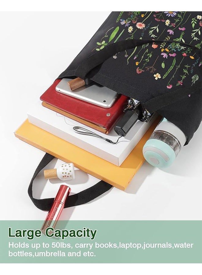 حقيبة حمل قماشية نسائية ، حقيبة قطنية لطيفة قابلة لإعادة الاستخدام للتسوق بقالة الشاطئ, حقيبة حمل قماش زهرة برية حقيبة تسوق سائبة للحرف اليدوية مع ورقة تفلون PTFE DIY حقيبة بقالة قابلة لإعادة الاستخدام - Image 4