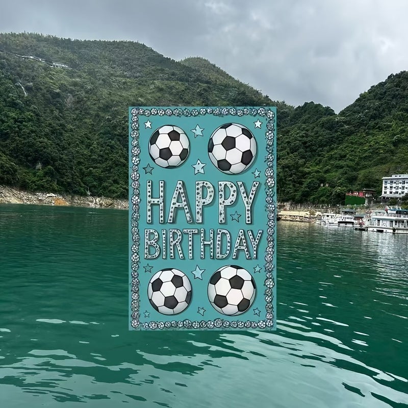 Red Football Themed Birthday Greeting Card with Envelope for Family and Friends - Image 1