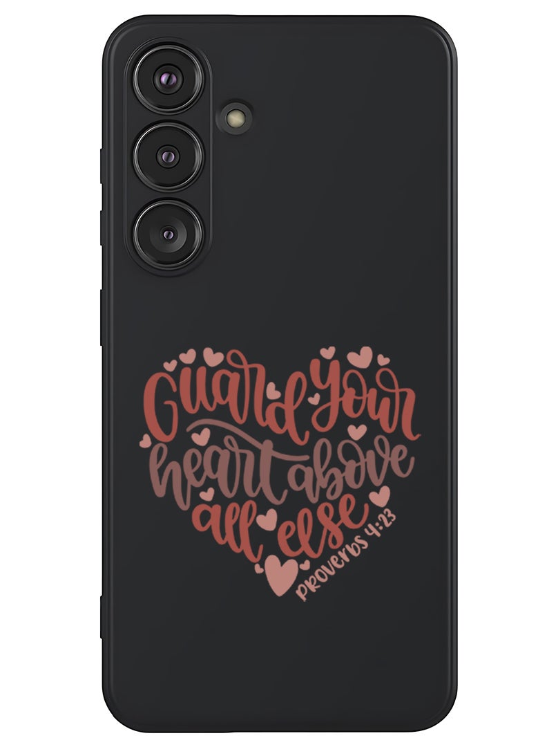Theodor Protective Slim Fit Case Liquid Silicone Cover with Full Body Protection Anti-Scratch Shockproof Case For Samsung Galaxy S25 (Black) - Guard your heart above all else - Image 1
