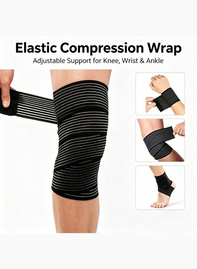 Extra Long Elastic Knee Wrap Compression Bandage Brace Support for Legs, Plantar Fasciitis, Stabilising Ligaments, Joint Pain, Squat, Basketball, Running, Tennis, Soccer, Football - Image 1