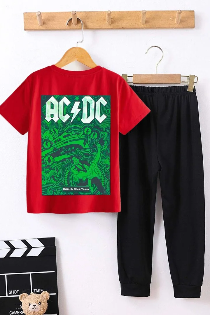 ONLYTRENDWEAR Childrens Acdc Bottom - Top Tracksuit Set 3-4 Years Old Red