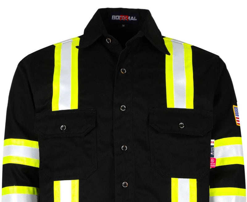 BOCOMAL FR Shirts High Visibility Button Down 7.5oz ANSI/ISEA Type O Class1 Flame Resistant Hi Vis Refective Safety Jacket - Image 4