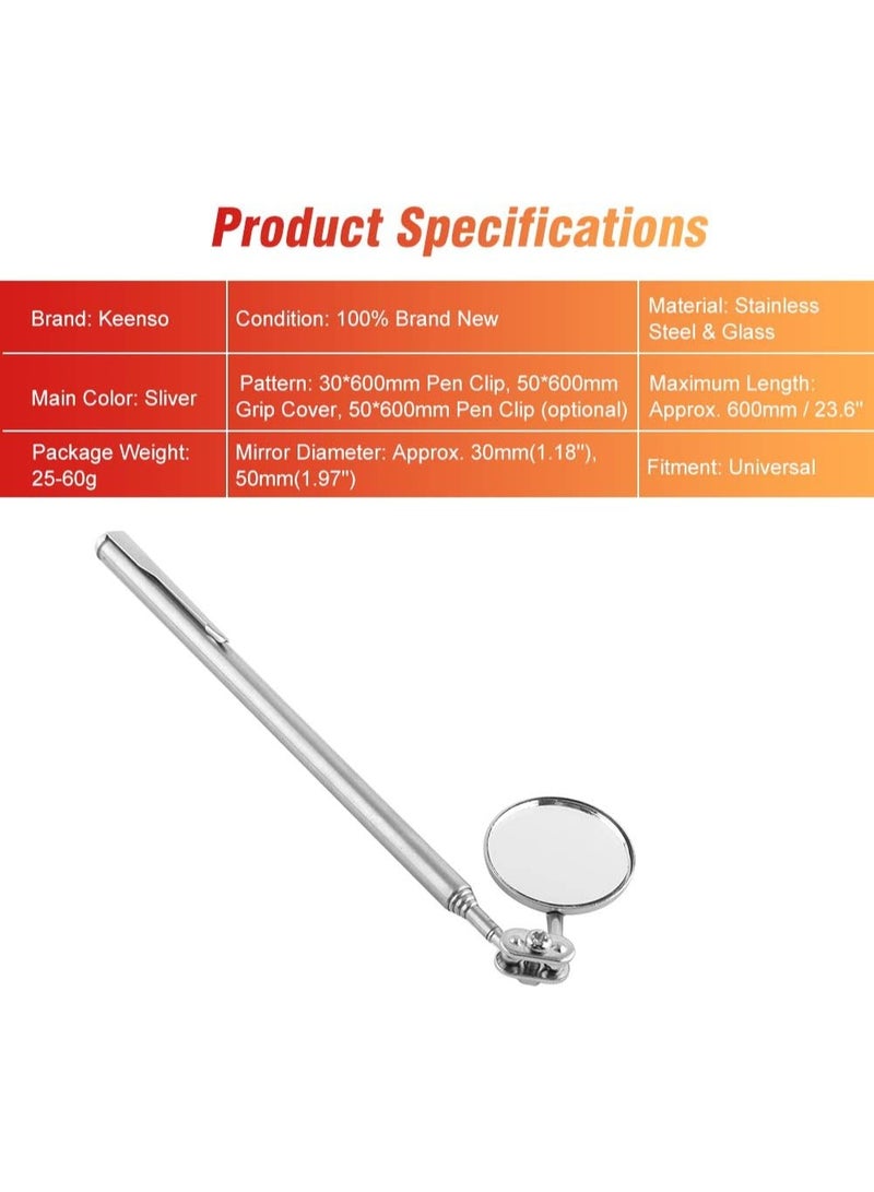 23.6in/ 600mm Inspection Mirror,Retractable Round Flexible Telescoping Mirror for Checking Observing Vehicle - Image 2