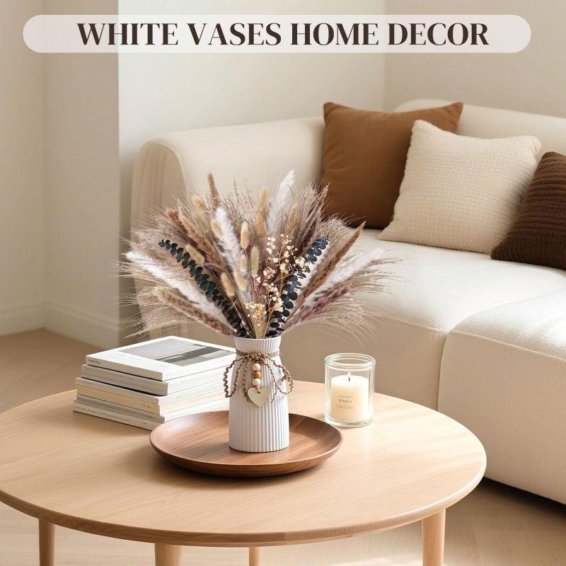 DomeStar White Ceramic Vase, Small Flower Vase for Pampas Grass, Home, Living Room, Dining Table, Farmhouse, Office Decor, Bedroom, Table, Kitchen Shelf, Minimalist Modern Home Decoration - Image 4