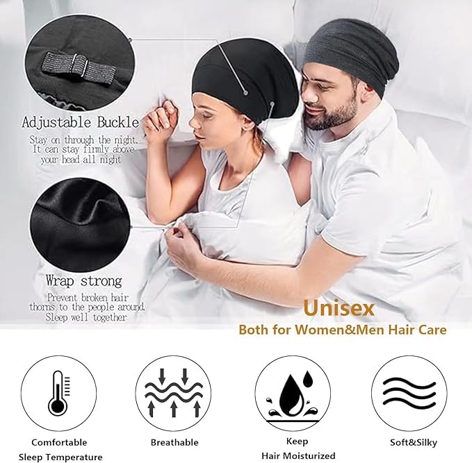 Blueelf Satin Bonnet Silk Lined Sleep Cap- Adjustable Hair Cover for Women Men Frizzy Hair Night Cap Patients Care - Image 2
