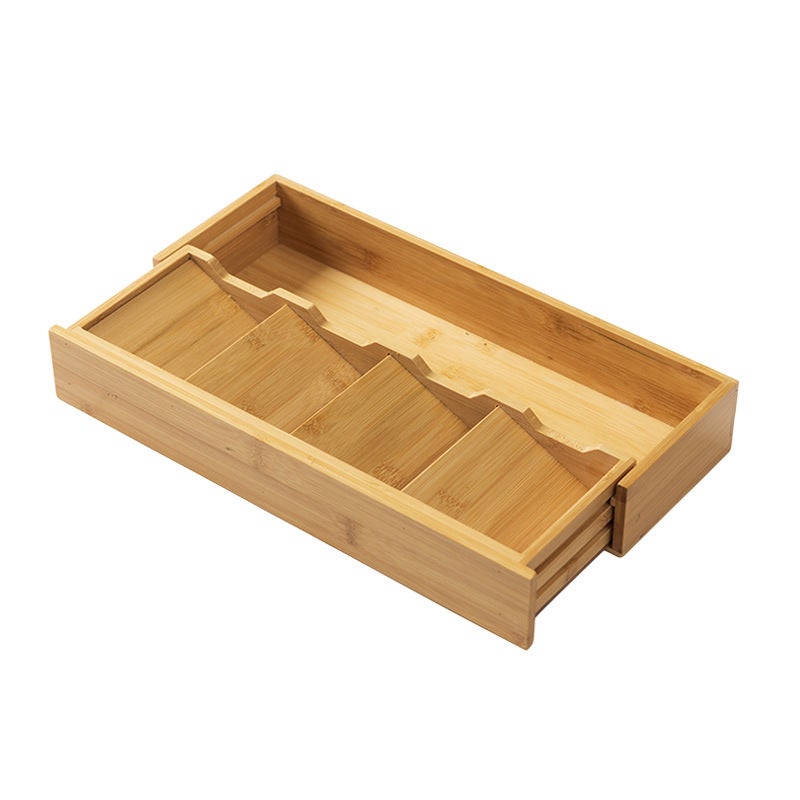 منظم أدوات الأكل من البامبو الصديق للبيئة: 8 فراغات صفراء مقاومة للرطوبة ومتينة - سعة واسعة ودوال مزدوجة بأسلابي ياباني بسيط لأدوات المطبخ الأساسية في درج المطبخ أو سطح المائدة - Image 1