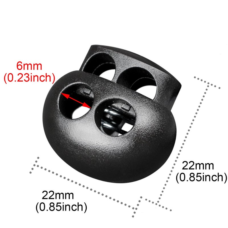 DYZD Plastic Cord Lock End Toggle Double Hole Spring Stopper Fastener Slider Toggles End (Black,10 PCS) - Image 2