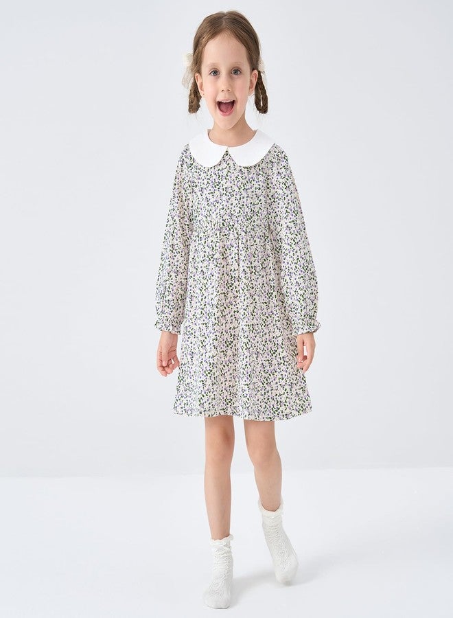pureborn Baby Toddler Girls Woven Dress Long Sleeve Spring Fall Playwear Dresses Floral Purple 18-24 Months - Image 2