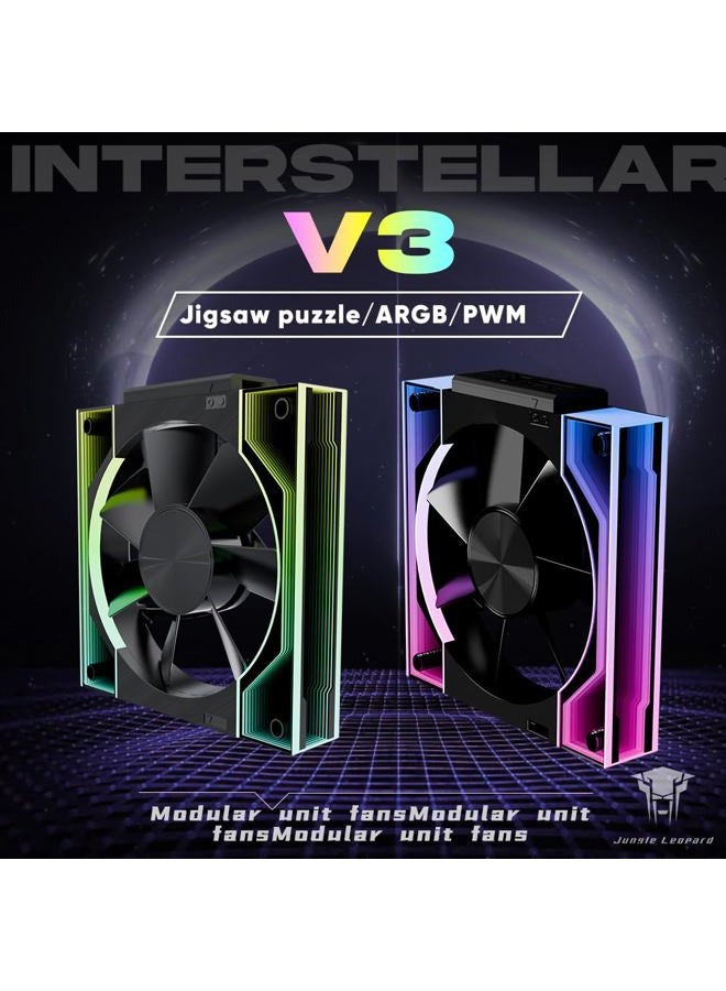 Jungle Leopard JM V3 120mm PC Case Fan Infinity Mirror Module Daisy-Chain 120mm RGB PWM Fan Triple Pack Suitable for Computer Case & 360mm AIO Cooler(Black-3Pack) - Image 2