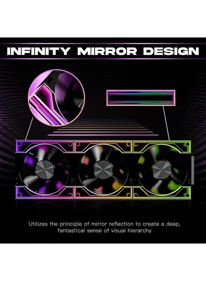 Jungle Leopard JM V3 120mm PC Case Fan Infinity Mirror Module Daisy-Chain 120mm RGB PWM Fan Triple Pack Suitable for Computer Case & 360mm AIO Cooler(Black-3Pack) - Image 4