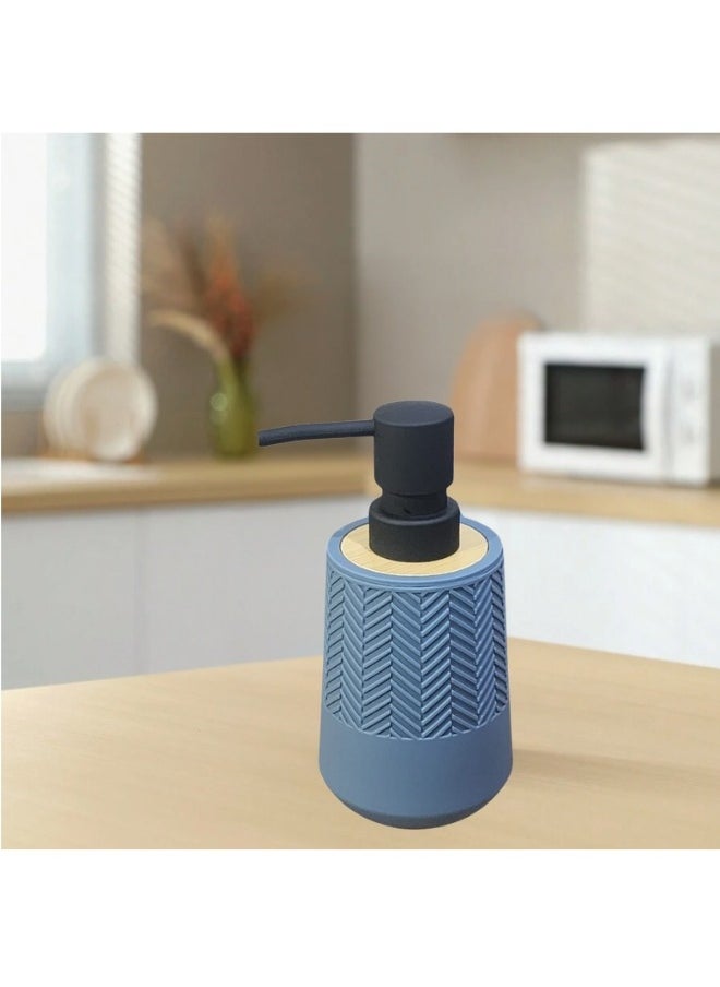 Happy Home Round Soap Dispenser with Bamboo Touch Perfect for Kitchen and Bathroom 250ml-Blue  - Image 3