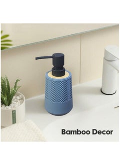 Happy Home Round Soap Dispenser with Bamboo Touch Perfect for Kitchen and Bathroom 250ml-Blue  - Image 2